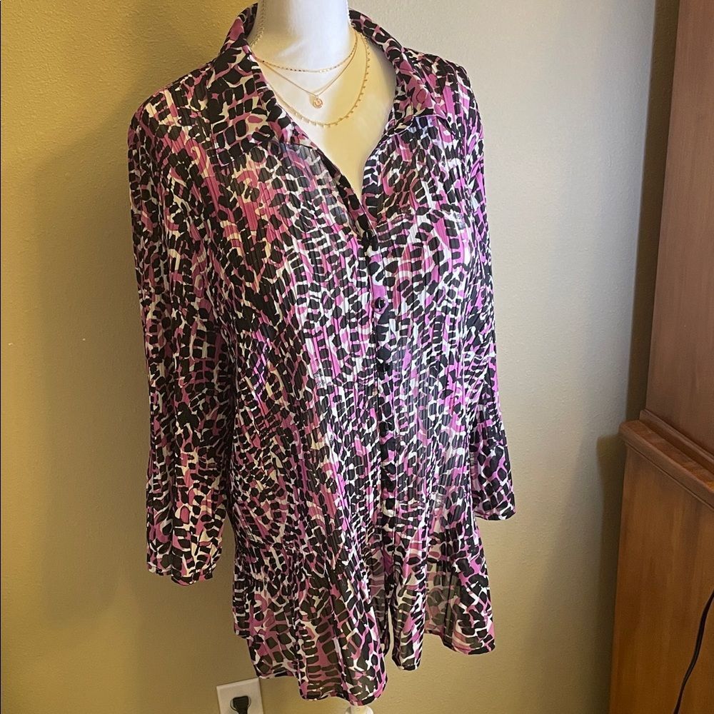 Fashion Bug Vibrant Pink and Black Button Down Shirt